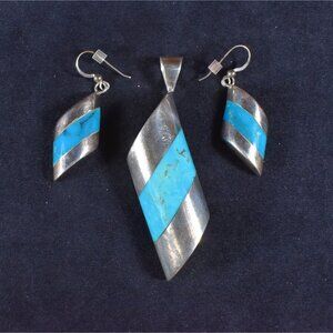 Jay King Desert Rose Trading DTR Sterling Turquoise Inlay Set Earrings Pendant
